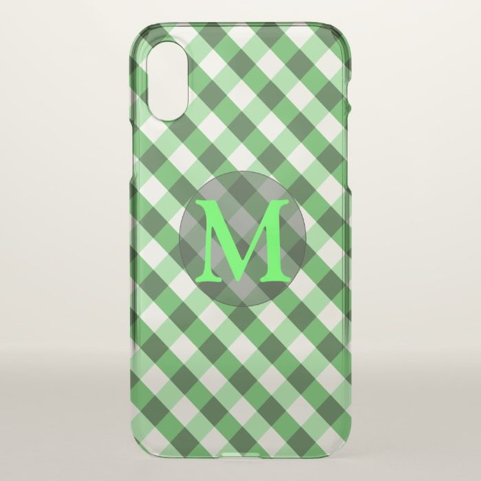 Forest Green Gingham Pattern Personalized Monogram iPhone X Case