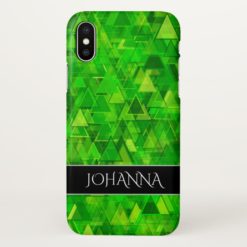 Forest of Green Triangle Shapes Pattern + Name iPhone X Case