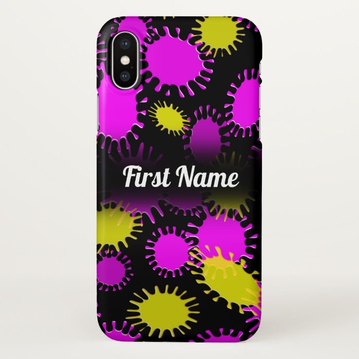 Fun Magenta & Yellow Splotch Pattern Custom Name iPhone X Case