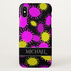 Fun Magenta & Yellow Splotch Pattern + Custom Name iPhone X Case