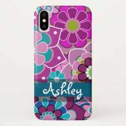 Funky Retro Floral Pattern with Name iPhone X Case
