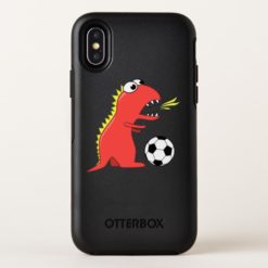 Funny Cartoon Dinosaur Playing Soccer Player OtterBox Symmetry iPhone X Case