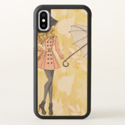 Girl With Umbrella Against Yellow Autumn Leaves iPhone X Case