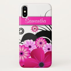 Girly Hot Pink Fuchsia Floral Hibiscus Flowers iPhone X Case