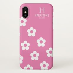 Girly Pink Floral Personalized Family Name iPhone X Case