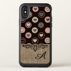 Girly Polka Dots and Burlap Pattern With Monogram Speck iPhone X Case