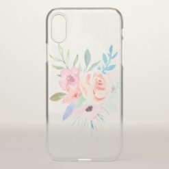 Girly Watercolor Style Flowers and Stripes iPhone X Case