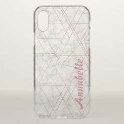 Girly faux rose pink glitter lines white marble iPhone x Case