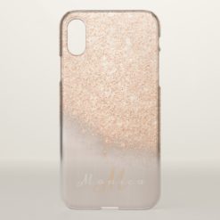 Glitter Monogram Name Ivory Gold Peach Copper iPhone X Case