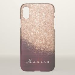 Glitter Monogram Name Rose Gold Peach Burgundy iPhone X Case