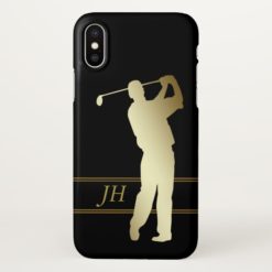 Gold Silhouette Golfer Personalized iPhone X Case