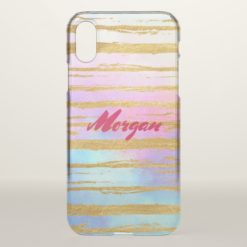 Gold Stripes Pink and Blue Watercolor background iPhone X Case