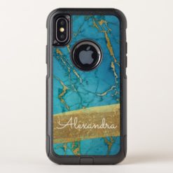 Gold and Blue Marble with Gold Foil and Glitter OtterBox Commuter iPhone X Case