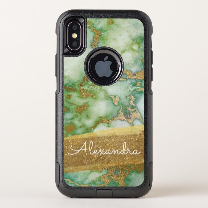 Gold and Green Marble with Gold Foil and Glitter OtterBox Commuter iPhone X Case