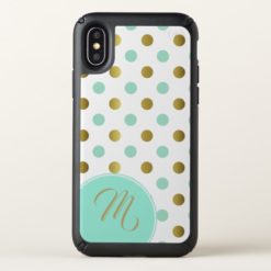 Gold and Mint Green Polka Dots iPhone X Case
