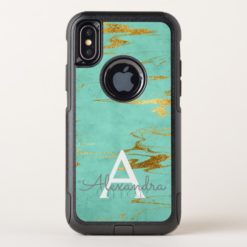 Gold and Teal Marble with Gold Foil and Glitter OtterBox Commuter iPhone X Case
