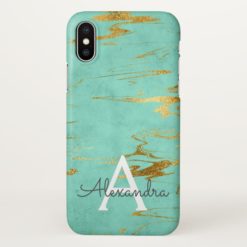 Gold and Teal Marble with Gold Foil and Glitter iPhone X Case