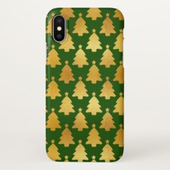 Gold green Christmas tree pattern iPhone X Case