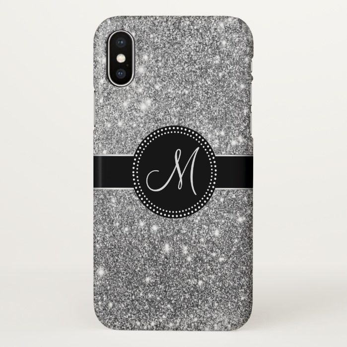 Gray Glitter Monogram iPhone X Case