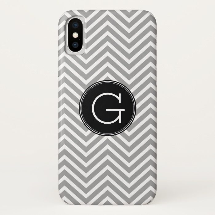 Gray and White Chevron Pattern Black Monogram iPhone X Case