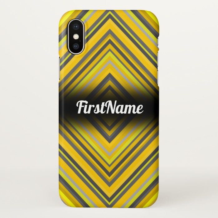 Grays & Yellows Nested Squares Pattern w/ Name iPhone X Case