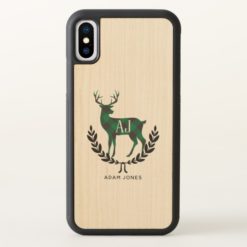 Green Buffalo Plaid Stag Monogram iPhone X Case