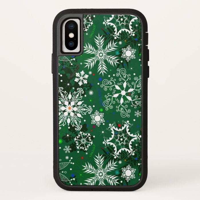 Green Christmas snowflake pattern ten tough xtreme iPhone X Case