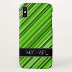 Green Lines/Stripes Pattern + Custom Name iPhone X Case