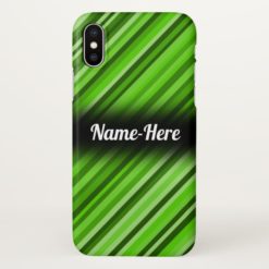 Green Lines/Stripes Pattern w/ Custom Name iPhone X Case