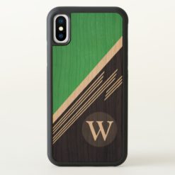 Green Manly Retro Abstract Stripes Custom Monogram iPhone X Case