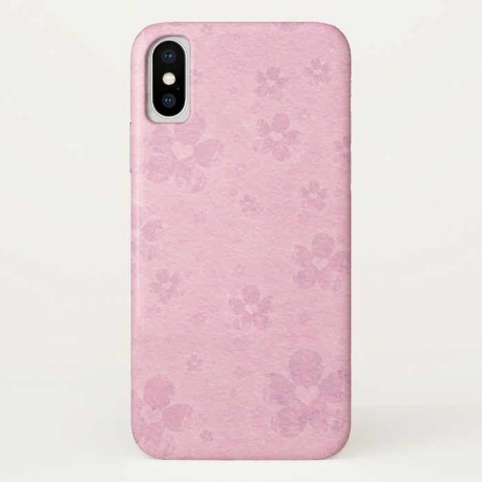 Grungy Pink Flower Heart Pattern iPhone X Case