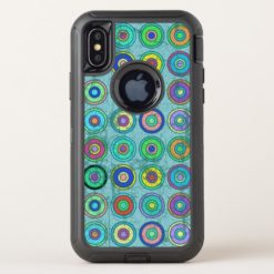 Grungy Retro Blue Circle Pattern OtterBox Defender iPhone X Case