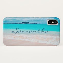 Hawaii blue ocean & sandy beach photo custom name iPhone x Case