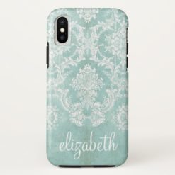 Ice Blue Vintage Damask Pattern with Grungy Finish iPhone X Case