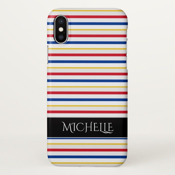 Ice Hockey Arena Rink-Inspired Stripes + Name iPhone X Case