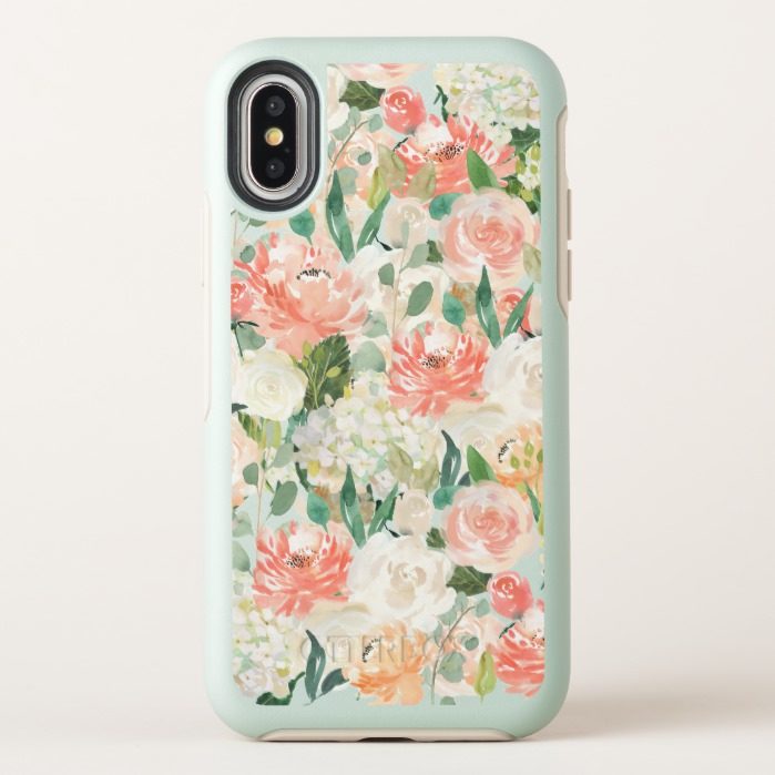 Just Peachy Watercolor Floral Pattern OtterBox Symmetry iPhone X Case