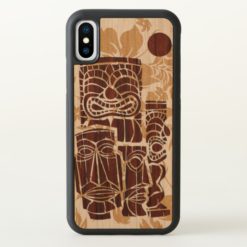 Koa Wood Tiki Sun Faux Wood on Real Wood iPhone X Case