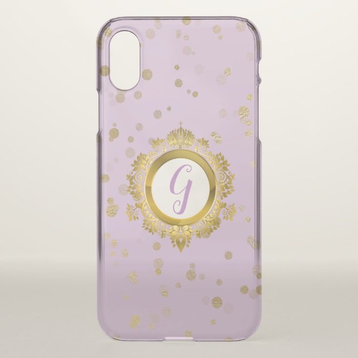 Lavender and Gold Monogrammed iPhone X Case