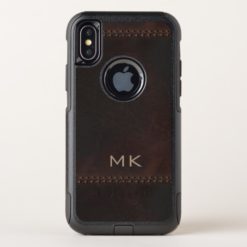 Leather Look Mens Monogram OtterBox Commuter iPhone X Case