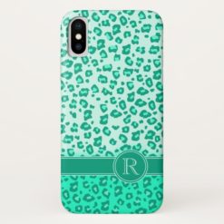 Leopard animal print mint monogram iphone Case