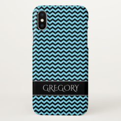Light Blue & Black Wave Pattern + Custom Name iPhone X Case