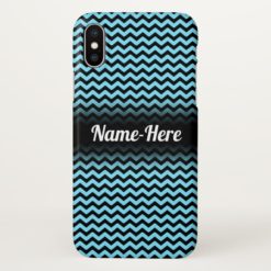 Light Blue & Black Wave Pattern w/ Custom Name iPhone X Case