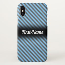 Light Blue & Gray Stripes Pattern w/ Custom Name iPhone X Case