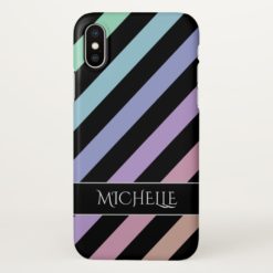 Light Pastel Colors & Black Stripes Pattern + Name iPhone X Case