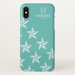 Light Teal Cute Stars Personalized Family Name iPhone X Case