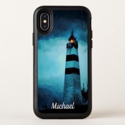 Lighthouse with light by night in pouring rain OtterBox symmetry iPhone x Case