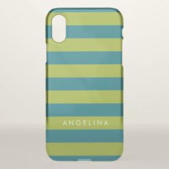 Lime Green and Blue Striped Pattern Custom Name iPhone X Case