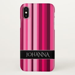 Magenta & Pink Striped Pattern + Custom Name iPhone X Case