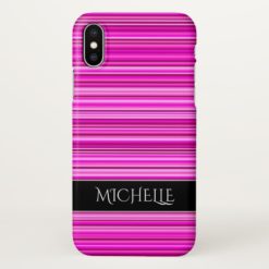Magenta and Pink Stripes/Lines Pattern + Name iPhone X Case