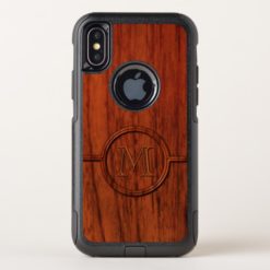 Mahogany Wood Print Monogram OtterBox Commuter iPhone X Case